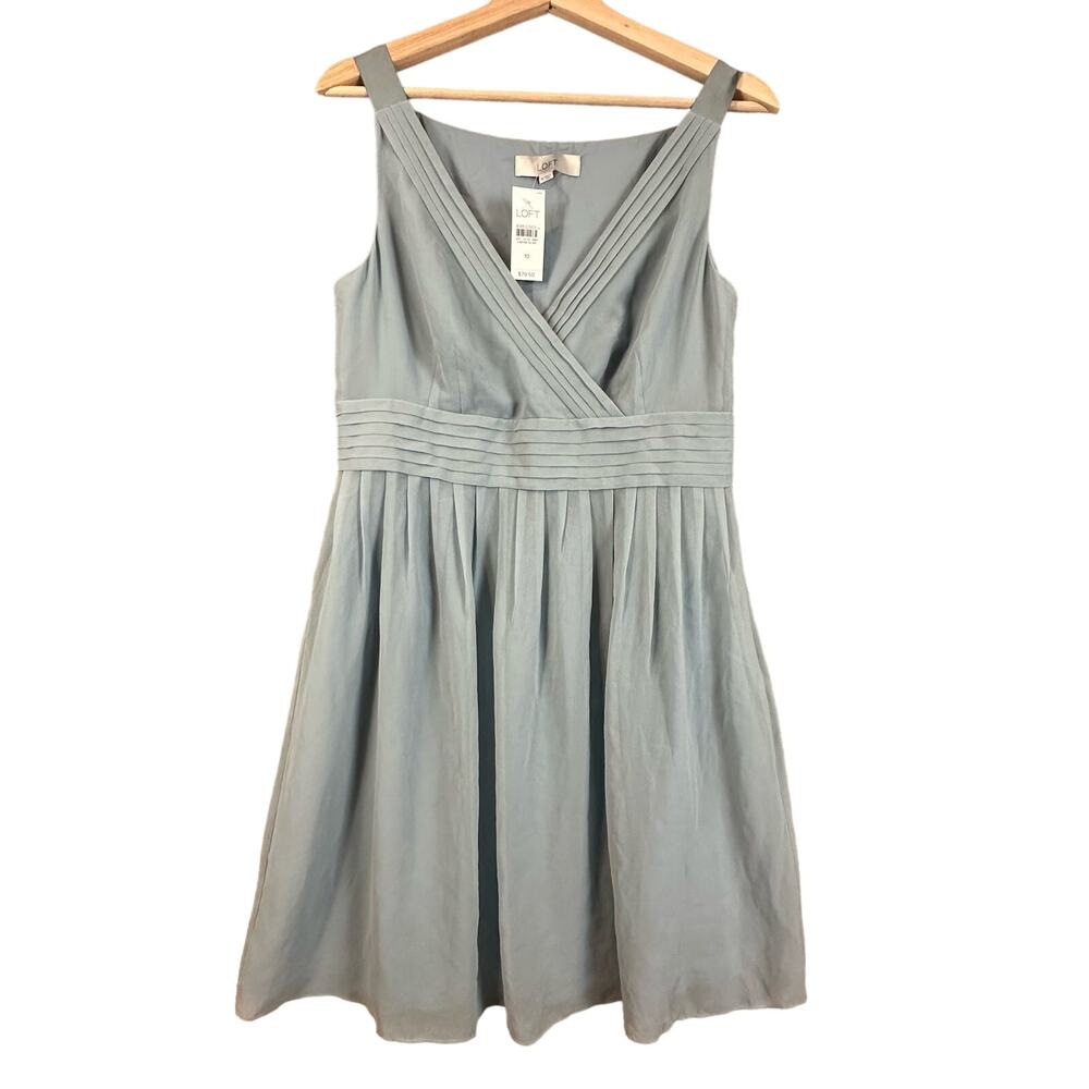 LOFT Sleeveless V-Neck Pleated Midi Dress in Light Sage